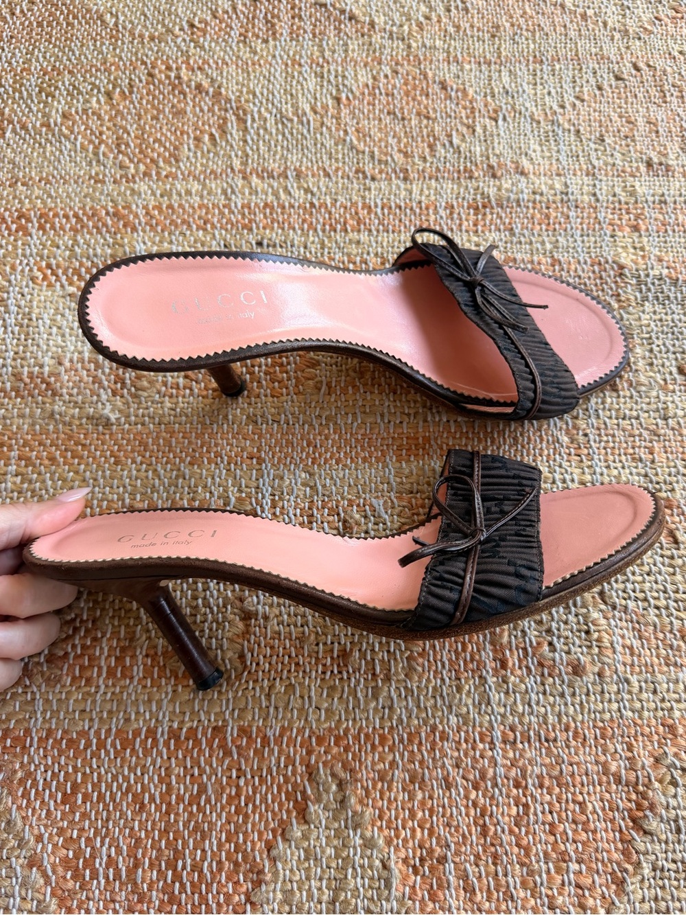 Vintage Y2K Tom Ford for Gucci Brown and Black Monogram Ruched Kitten Heel